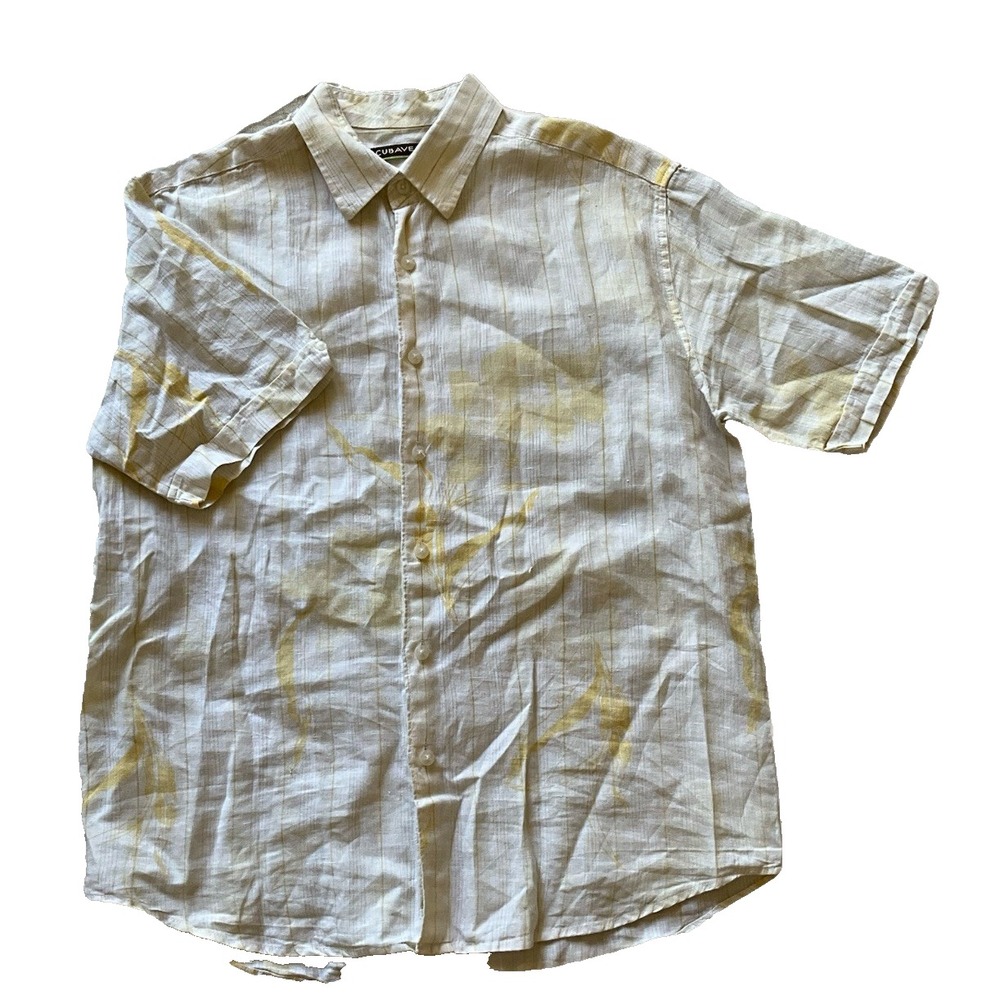 CUBAVERA Men's Short Sleeve 100% LINEN Striped Button Up L  Light Yellow‎